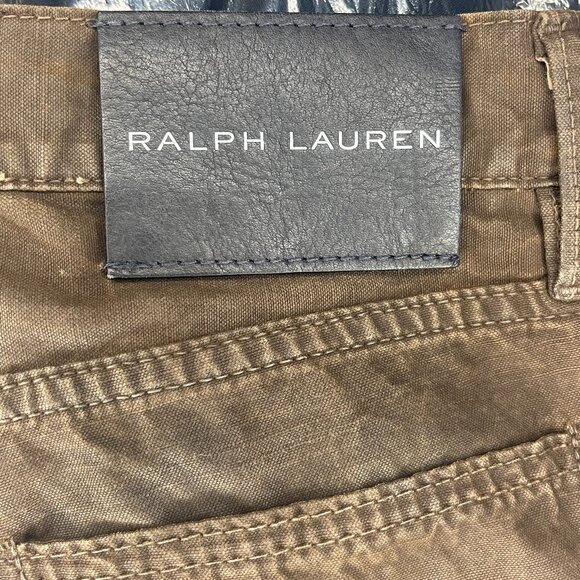 Ralph Lauren Men's Slim Fit Waxed Brown Pants Jeans! 34×32 - Picture 6 of 6